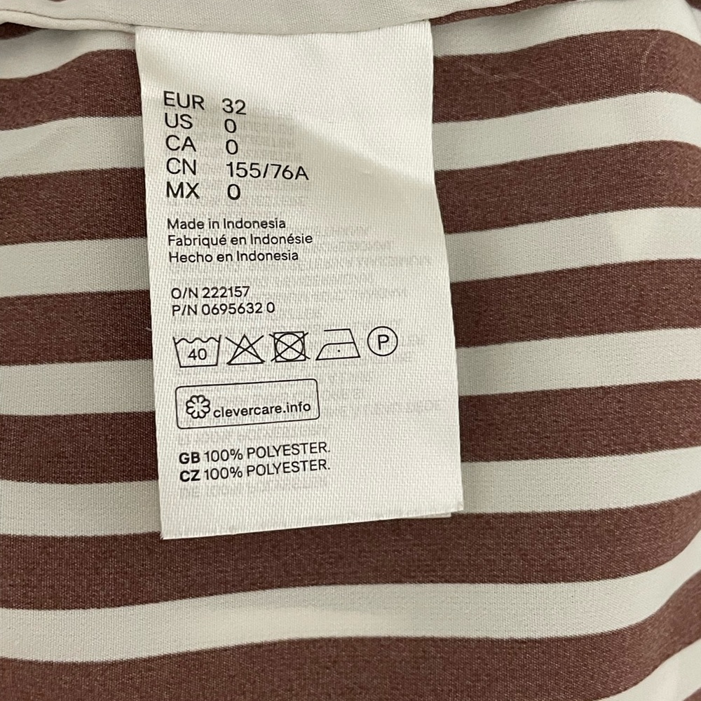 H&M Womens White & Brown Striped Silky Button Down Shirt Size Small - Picture 7 of 9